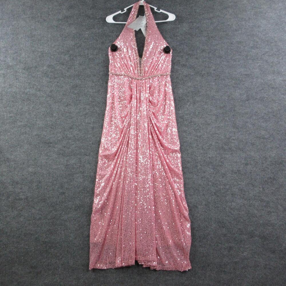 FEHAUTE Dress Womens 6 Pink Halter Long Sequin Sheath Formal Evening Gown NWT